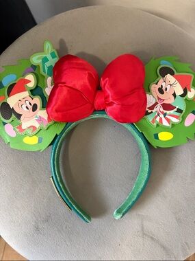 Disney Minnie Mouse Holiday Ear Headband with Red Bow